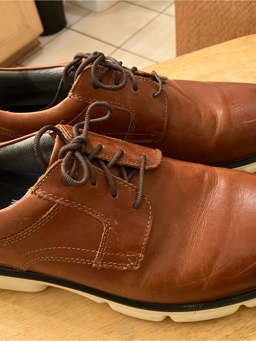 Men's Johnson & Murphy Casual Tan Leather Oxford Derby Shoes - Lace-Up Size 9M - Picture 4 of 9